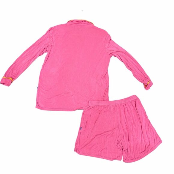 💗 Kickee Pants Women’s Collared Pajama Set 🌸 Short Sleeve + Shorts | Pink Size - Picture 4 of 6